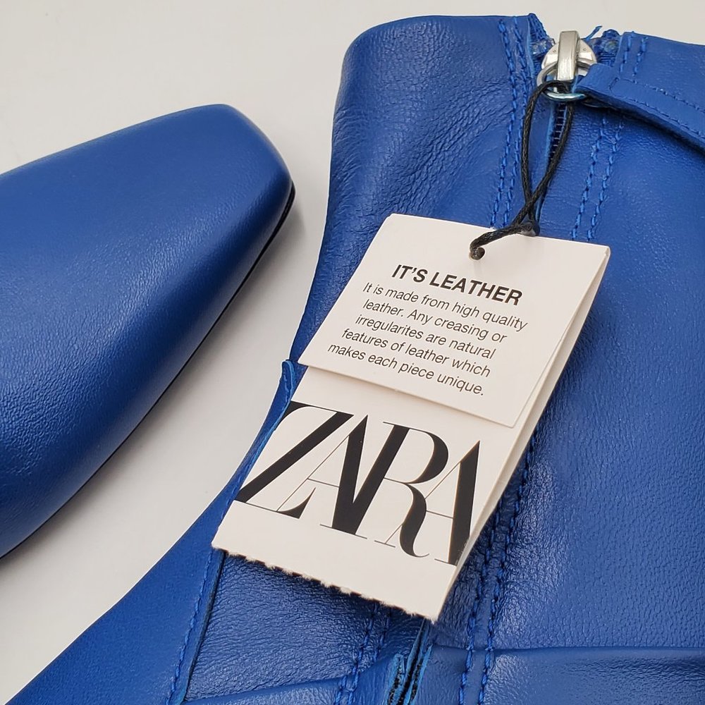 Zara Electric Blue Leather Kitten Heel Booties - NWT - Picture 12 of 16